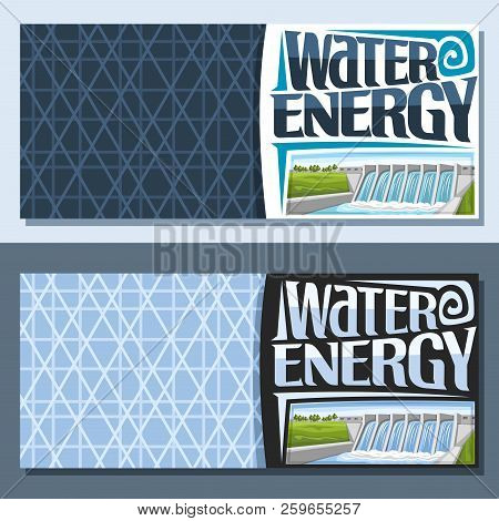 Vector Banners For Water Energy With Copy Space, Brochures With Small Hydroelectric Powerplant On Su