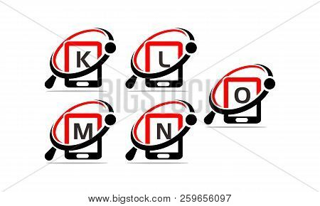 Hand Phone Search Template Set Logo Design Vector