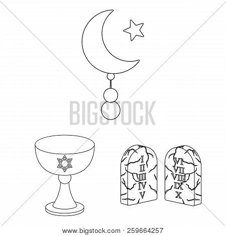 Religion And Belief Outline Icons In Set Collection For Design. Accessories, Prayer Vector Symbol St