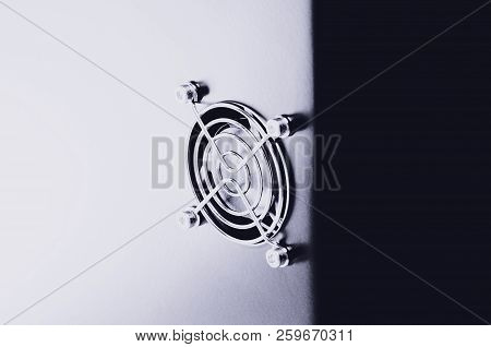 Cooling Cpu Cooler On A Dark Casing. Cooling Fans Are Illuminated