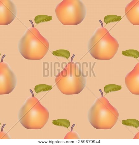Seamless Pattern Background With Pears, Colorful Illustration