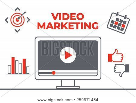 Video Marketing. Abstract Vector Concept Background. Goal And Target, Aim And Camera, Optimization M