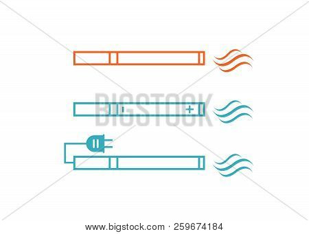 Smoking Vs Electronic Cigarette Or Vaporizer Device Vector. Electronic Cigarette Vector
