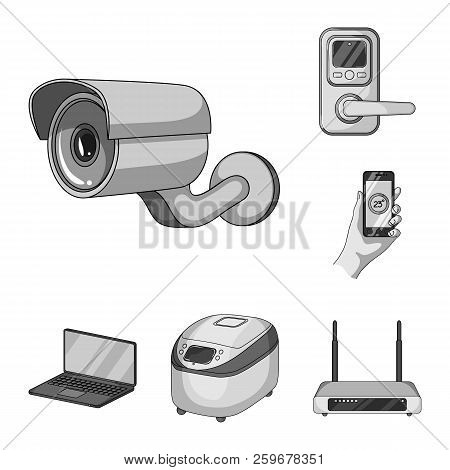 Smart Home Appliances Monochrome Icons In Set Collection For Design. Modern Household Appliances Vec