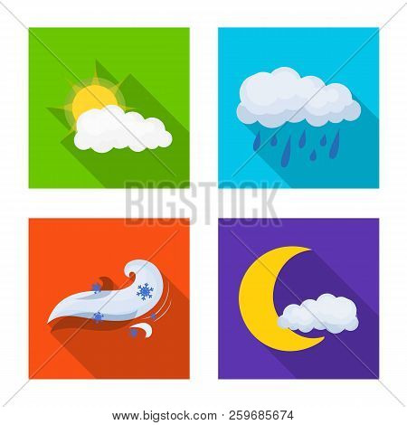 Vector Illustration Of Weather And Climate Logo. Collection Of Weather And Cloud Vector Icon For Sto