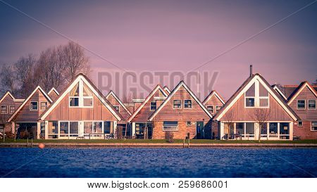 Holiday Village Resort On The Waterfront Of Lake Sneekermeer In Terherne, Friesland Vintage Colors