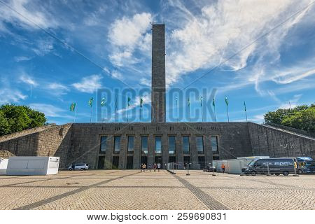 Berlin, Germany - May 28, 2017: Bell Tower Or Glockenturm Of The Berlin Olympic Stadium Complex In G