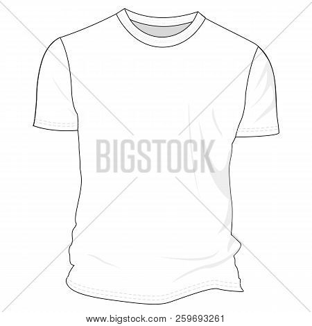 White Blank T-shirt Clothing Design. New Sport Unisex Textile Form With U-neck Collar For Man And Wo
