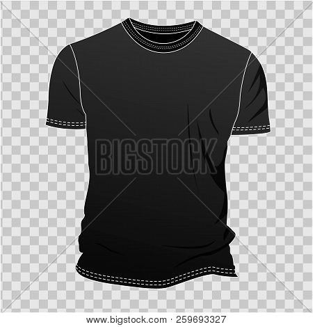 Black Blank T-shirt Clothing Design. New Sport Unisex Textile Form With U-neck Collar For Man And Wo