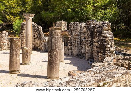 Butrint, Albania- 29 June 2014: Remains Of Baptistery Of Buthrotum, Ancient Greek And Later Roman Ci