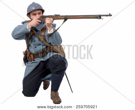 A French Soldier 1914 1918 Attack, November 11th On White Background