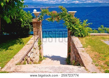 Park On Lungomare Seafront Walkway In Lovran, Opatija Riviera Of Croatia