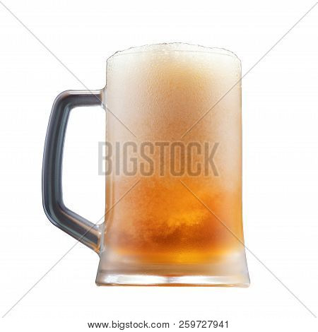 Foaming Beer And Root Beer From The Tap In A Glass On An Isolated White Background