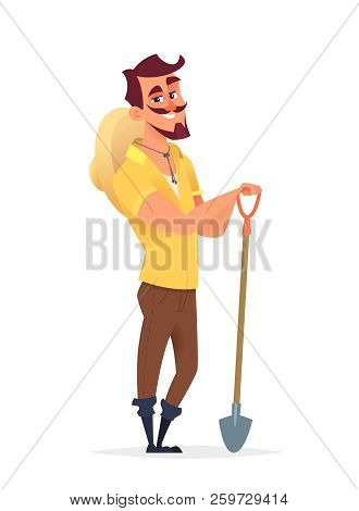 Chifull Farmer Holding Farm Shovel. Character Design Illustration
