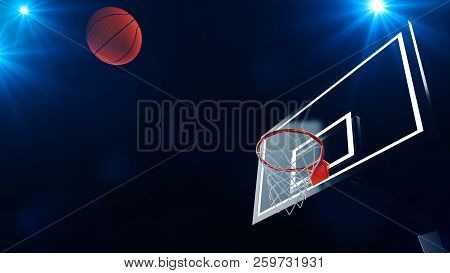 3d Illustration Of Basketball Hoop In A Professional Basketball Arena.