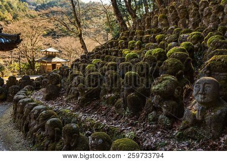Kyoto, Japan - 07 Feb 2018: Kawaii Little Buddhas Statues In Otagi Nenbutsu-ji Temple In Kyoto