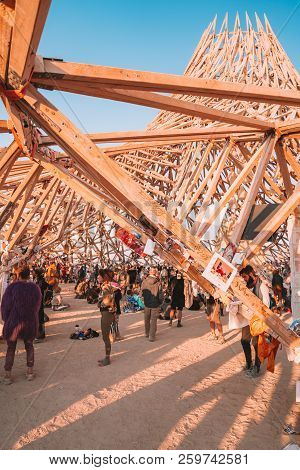 Guatemala - July 30, 2018- The National Folk Festival Of Cobán Alta Verapaz. Huge Wooden Tent Full O