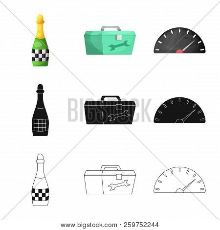 Vector Design Of Car And Rally Sign. Set Of Car And Race Vector Icon For Stock.