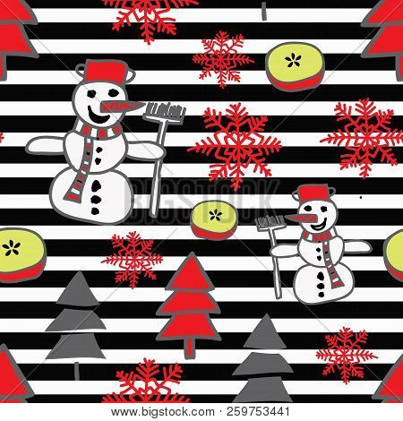 Rain Elements On Black And White Stripes Seamless Pattern