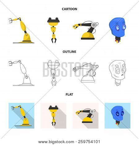 Vector Illustration Of Robot And Factory Icon. Set Of Robot And Space Vector Icon For Stock.