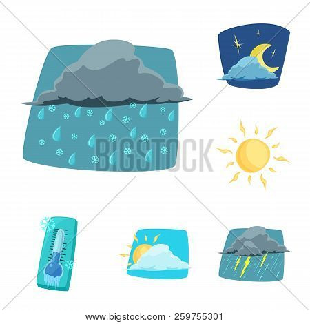 Vector Illustration Of Weather And Climate Sign. Set Of Weather And Cloud Stock Symbol For Web.