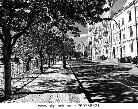 Cityscape: Urban View Of The Riverside Of The Vltava River In Nové Město (new Town), Prague, Czech 