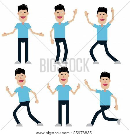Set Of Male Characters In Flat Design. Stock Vector Illustration.