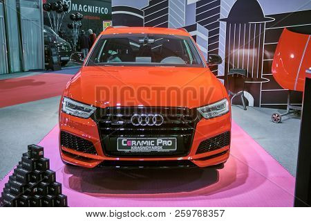 Krasnoyarsk, Russia - September 22, 2018: Exhibition Motor Expo Show Car Audi Q3. Front View.