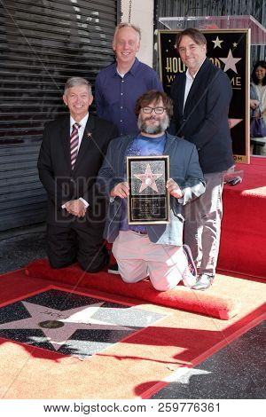 LOS ANGELES - SEP 18:  Leron Gubler, Mike White, Jack Black,  Richard Linklater at the Jack Black Star Ceremony on the Hollywood Walk of Fame on September 18, 2018 in Los Angeles, CA
