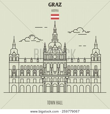 Town Hall In Graz, Austria. Landmark Icon In Linear Style