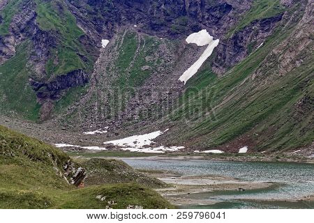 Glacier Lake At The Pasterze Glacier In The Austrian Alps.