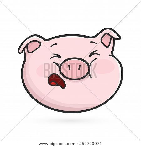 Crying Emoticon Icon. Emoji Pig Is Crying Without Teardrops
