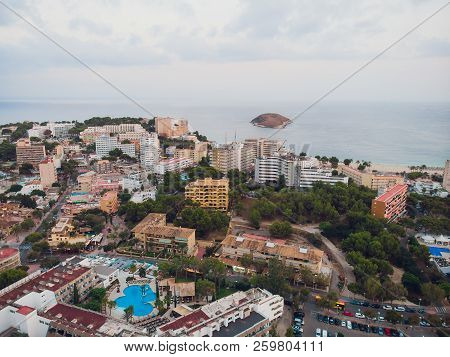 Aerial View Sants-montjuic Residential District From Helicopter. Barcelona