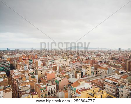 Aerial View Sants-montjuic Residential District From Helicopter. Barcelona