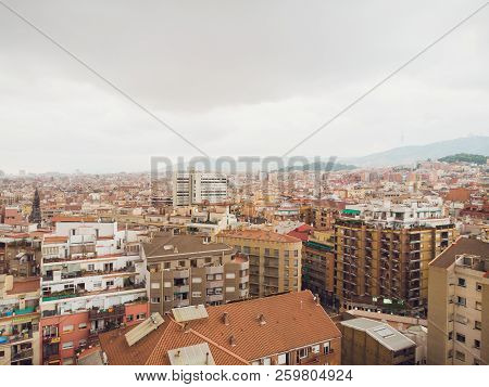 Aerial View Sants-montjuic Residential District From Helicopter. Barcelona