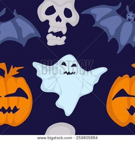 Seamless Halloween Pattern With Bat And Bringing.vector Stock Illustration