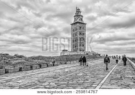 A Coruna, Spain - June 13, 2016: Tower Of Hercules In A Coruna, Galicia, Spain
