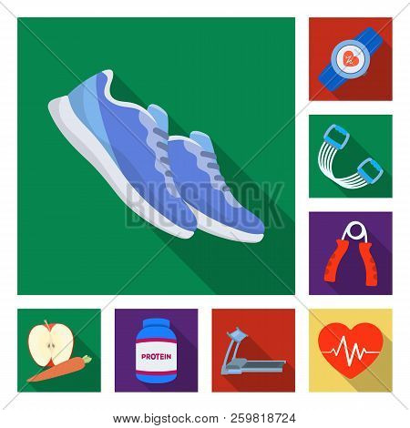 Gym And Training Flat Icons In Set Collection For Design. Gym And Equipment Vector Symbol Stock Web 