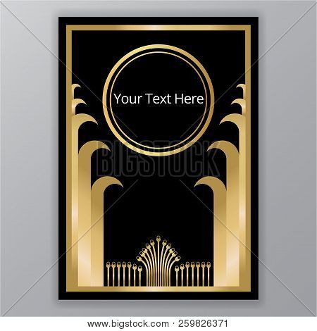 Elegant Floral Golden Black Page Template. Leafs Decoretion Motive Floral Cover For Book Or Menu Dec