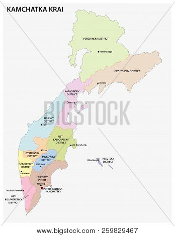 Administrative And Political Vector Map Of The Russian Far East Region Kamchatka.