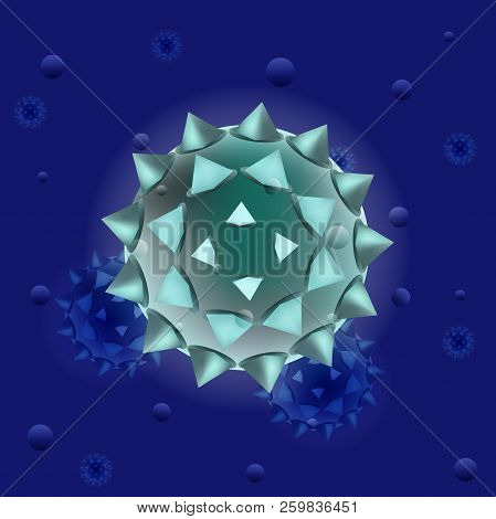 Vector Virus Or Bacteria. Virus Or Bacteria Under Microscope. Concept Infected And Illness Cell, Dis