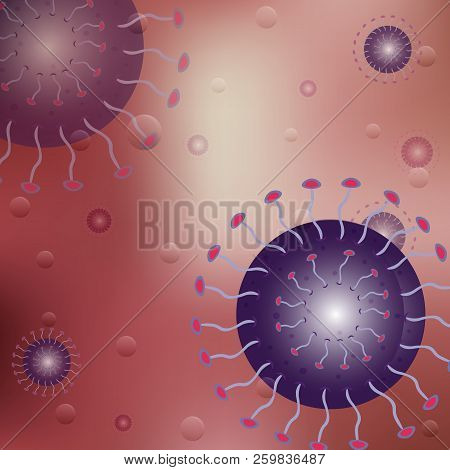 Vector Virus And Bacteria Abstract Background. Virus And Bacteria Under Microscope. Concept Infected