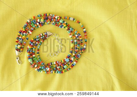 Murano And Venetian Glass Handmade. Bright Colorful Beads Of Murano Glass. Bright Background Of Glas