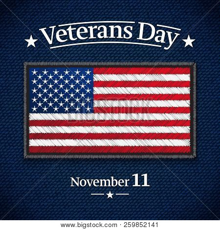 Veterans Day Greeting Card. Novemer 11. Usa Flag On Jeans Fabric. Vector Illustration. Digital Craft