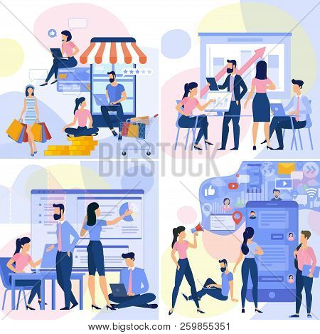 Flat Design  Web Page Template For Online Shopping, Digital Marketing,  Business Strategy And Analyt