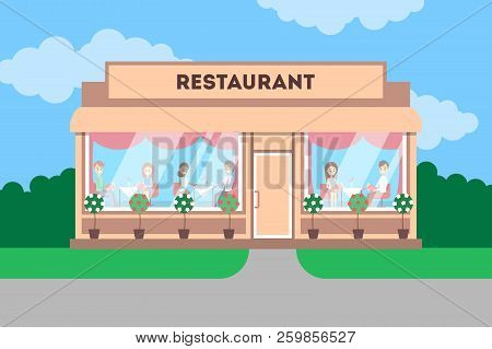 Restaurant Building In The City. Cafe Exterior
