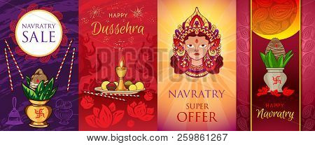 Navratri Banner Set. Cartoon Illustration Of Navratri Vector Banner Set For Web Design