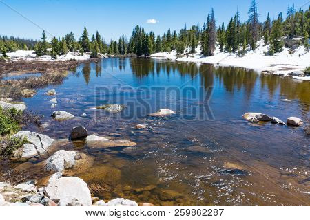 Reflection On Long Lake Along Beartooth Pass, Wyoming