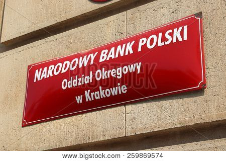 Krakow, Poland - August 28, 2018: Narodowy Bank Polski (polish National Bank) Sign In Krakow. Nbp Is