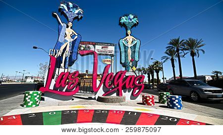Las Vegas,nv/usa - Sep 17,2018:new Gate Sign Of City Of Las Vegas Near Stratosphere Hotel & Casino I